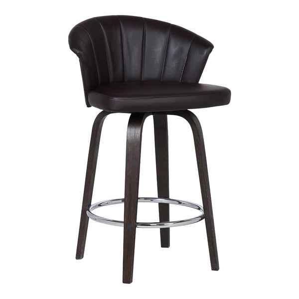 English Elm Invelle 30" Swivel Brown Faux Leather Bar Stool with Wood Back, Chrome Footrest, 250 lb Capacity B2736P268580