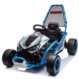 English Elm 24v Dual Motor Kids Go Kart with Drift Mode Roll Cage and Rear Suspension Ages 6 to 12 Blue W1578P454056
