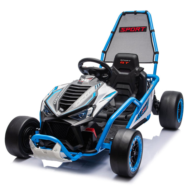 English Elm 24v Dual Motor Kids Go Kart with Drift Mode Roll Cage and Rear Suspension Ages 6 to 12 Blue W1578P454056