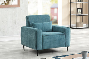 English Elm Rossa Chenille Accent Chair with Pocket Coil Seating Black Metal Legs and Throw Pillow Blue B2749S00079