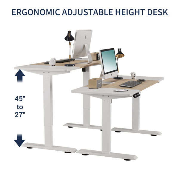 English Elm 55"×24" Electric Sit Stand Desk Steel Frame with Memory Presets and Usb-c Charging Port Oak Natural Wood + Antique White W614P376314