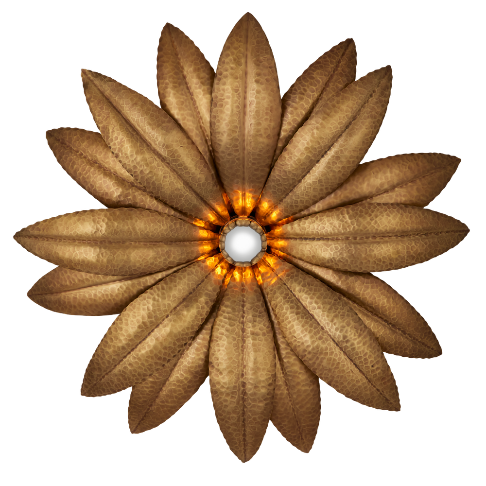 Alithea Antique Brass Wall Sconce - Hand-Hammered Floral Design for Elegant Indoor Illumination