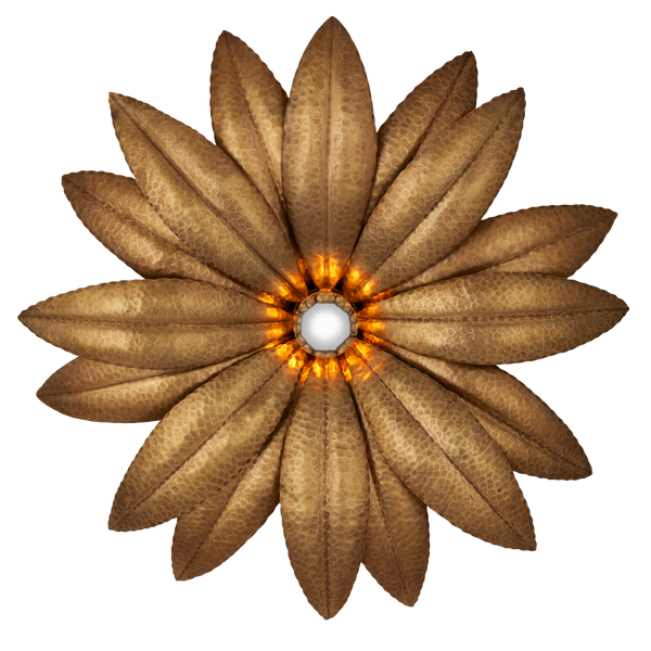 Alithea Antique Brass Wall Sconce - Hand-Hammered Floral Design for Elegant Indoor Illumination