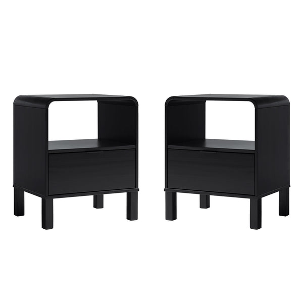 24" Rounded Edge 1 Drawer Nightstand - Set of 2 Black ELIB4CBL-2PK Walker Edison