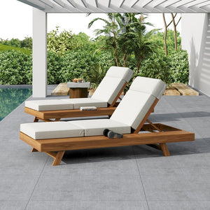 English Elm Christopher Knight Home® - Lounge Chaise Set With Adjustable Headrest - Elegant Acacia Wood & Water-Resistant Cushions For Comfort N770P253442T_N770P285267C