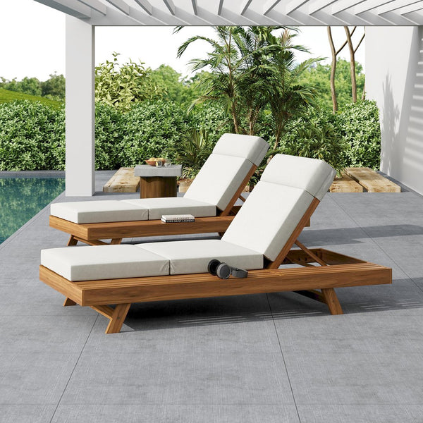 English Elm Christopher Knight Home® - Lounge Chaise Set With Adjustable Headrest - Elegant Acacia Wood & Water-Resistant Cushions For Comfort N770P253442T_N770P285267C