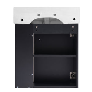 English Elm 21.6 inch Modern Floating Bathroom Vanity with Ceramic Basin, Wave Door, Rose Gold Handle Black N729P170388B