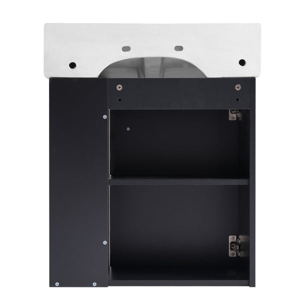 English Elm 21.6 inch Modern Floating Bathroom Vanity with Ceramic Basin, Wave Door, Rose Gold Handle Black N729P170388B