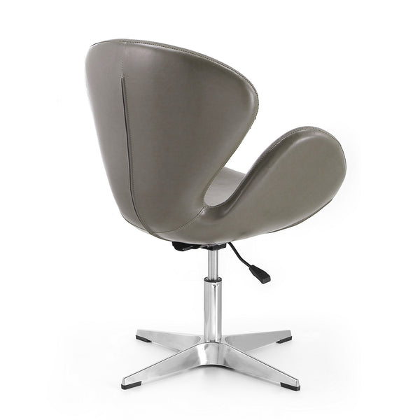 English Elm Raspberry Upholstered Swivel Lounge Chair with Adjustable Height, Polished Chrome Base & Plush Seat Grey B365P397944