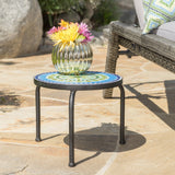 Christopher Knight Home® Green & Blue Ceramic Tile Iris Plant Stand | Durable Iron Frame, Petite Accent Table for Patio | 13.00