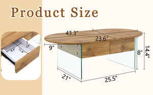 English Elm Coffee modern wood coffee table with double drawers, tempered glass sides, sleek storage & easy assembly W1151P191785