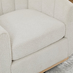 English Elm 31.89 Inch Chenille Tufted Swivel Barrel Armchair Pumpkin Sculpted Design for Living Rooms Ivory W3098P397230
