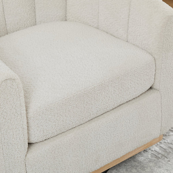 English Elm 31.89 Inch Chenille Tufted Swivel Barrel Armchair Pumpkin Sculpted Design for Living Rooms Ivory W3098P397230