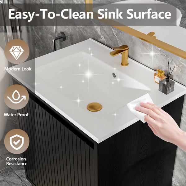 English Elm 24 Compact Bathroom Vanity with Sink — Floor-Standing Stability, Soft-Close Drawers, Large Storage, Durable Finish Black 29.13 L x 6.49 W x 26.37 H W3520S00014