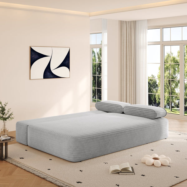 English Elm 78.7" Frameless Convertible Corduroy Sofa Sleeper Queen Bed for Compact Living Spaces Light Grey W3219P427164