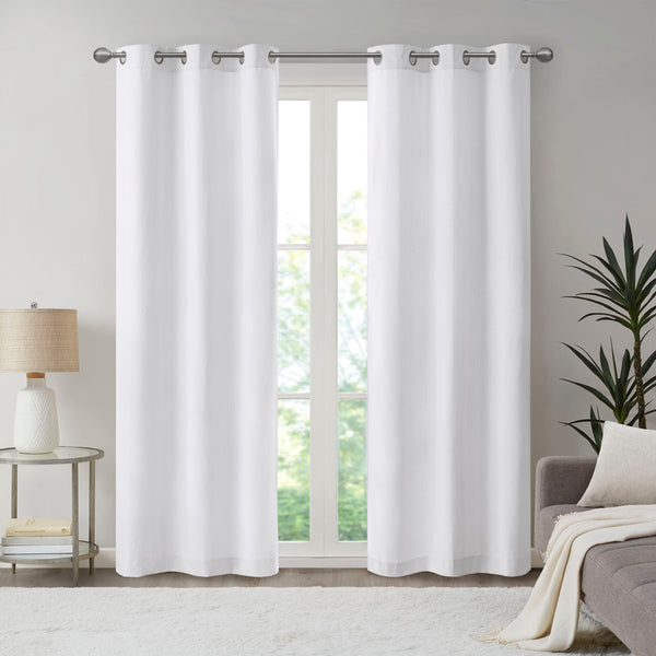 JLA Home Madison Park - Basketweave Room-Darkening Curtain Panel Pair with Thermal Foam Backing, Grommets, OEKO-TEX Safe White MP40-7924