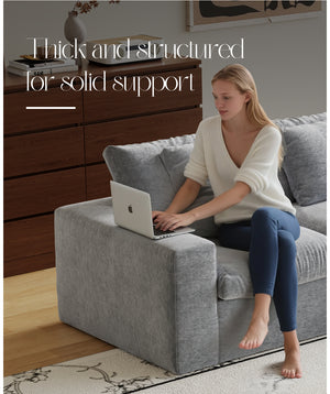 English Elm Modular Sectional Sofa - 3-Seater Light Gray Minimalist Design With Ottoman, Comfy Sleeper Option W3622S00010