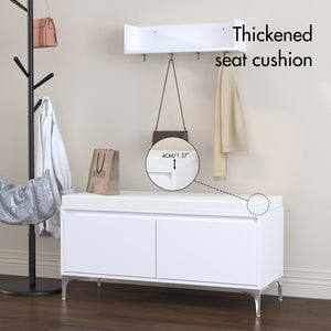 English Elm Wall-Mounted Entryway Shelf Bench with Hooks, Padded Cushion & Closed Shoe Cabinet for Hallway W808P316356