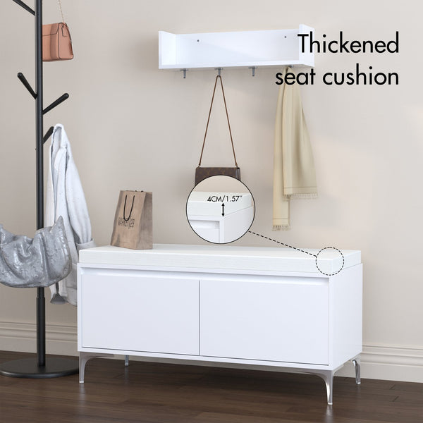English Elm Wall-Mounted Entryway Shelf Bench with Hooks, Padded Cushion & Closed Shoe Cabinet for Hallway W808P316356