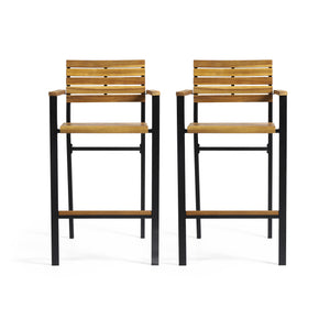 English Elm Christopher Knight Home® - BRAMPTON Industrial Acacia Wood Barstools Set of 2 — Teak Slatted Seats, Black Iron Legs, Outdoor Ready 68320.00WTC