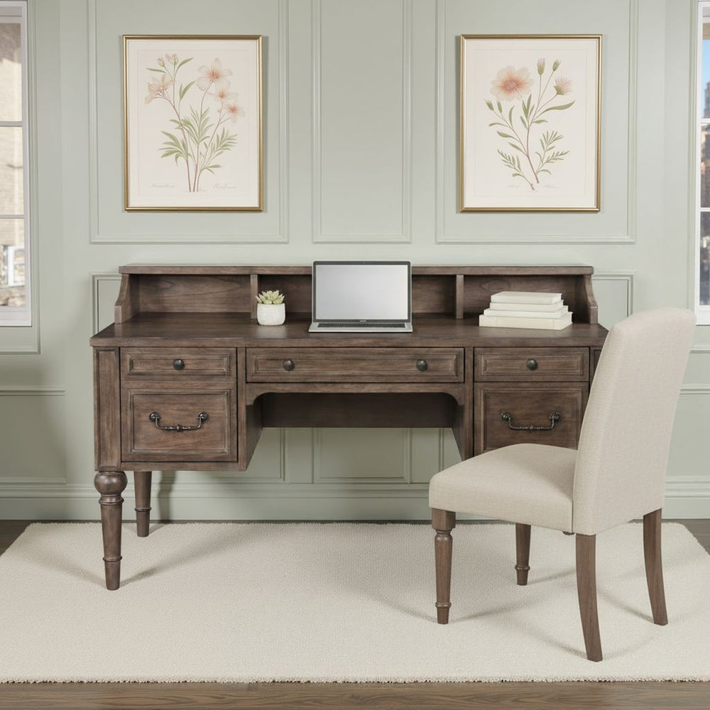 English Elm Middleton 64 Inch Traditional Writing Desk Poplar Build with Vintage Hazel Warm Finish B108P468543