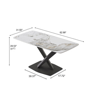 English Elm 63"Modern Elegant Artificial Stone Dining Table With Black Metal Legs - Seats 6, Easy Maintenance W1535S00536