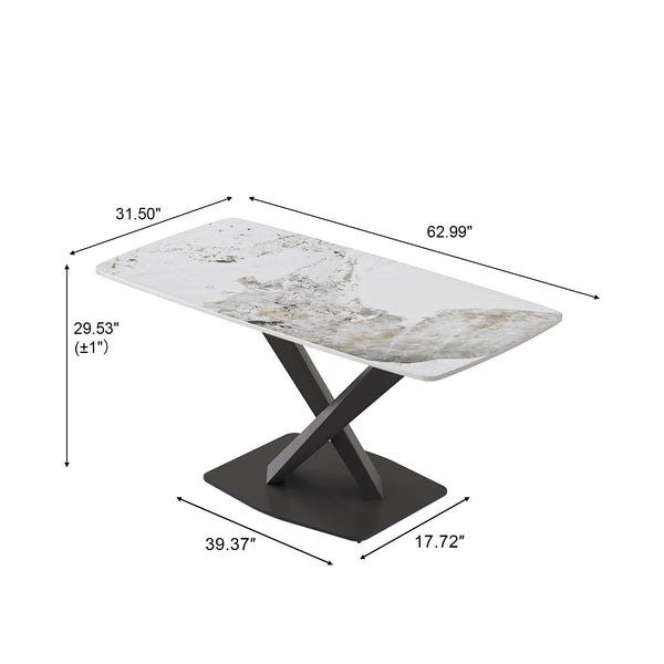 English Elm 63"Modern Elegant Artificial Stone Dining Table With Black Metal Legs - Seats 6, Easy Maintenance W1535S00536