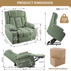 English Elm Power Lift Recliner Velvet Chair with Extended Footrest and Cup Holders for Elderly W1028S00060