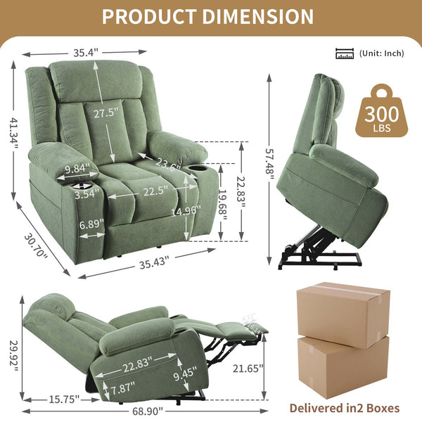 English Elm Power Lift Recliner Velvet Chair with Extended Footrest and Cup Holders for Elderly W1028S00060