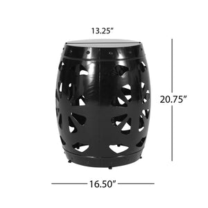 English Elm Metal end Table with Powder-Coated Iron Frame and Floral Cut Design, Modern Minimal Accent Table Black 23.75 L x 19.75 W x 19.75 H W2297P188283