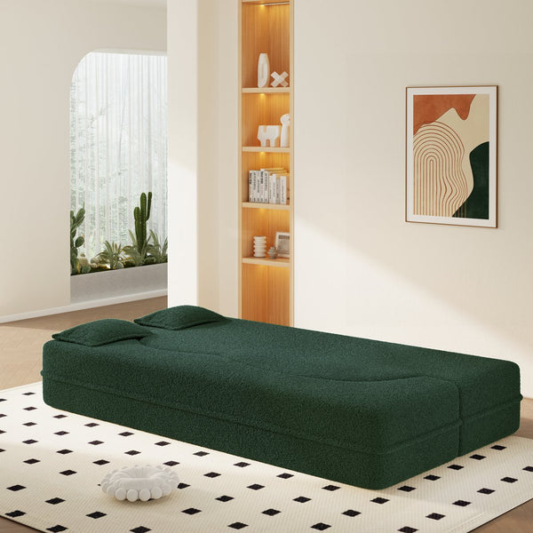English Elm Modern Corduroy Floor Sofa Foldable Twin Sleeper Foam Filled for Dorms and Playrooms Green W1885P446602