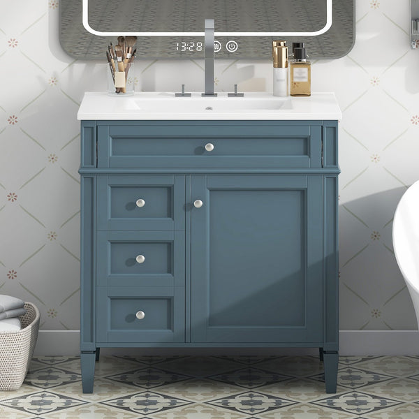 English Elm 30'' Modern Bathroom Vanity With Ceramic Sink, 3 Drawers & Cabinet Storage For Organized Elegance N710P206904M