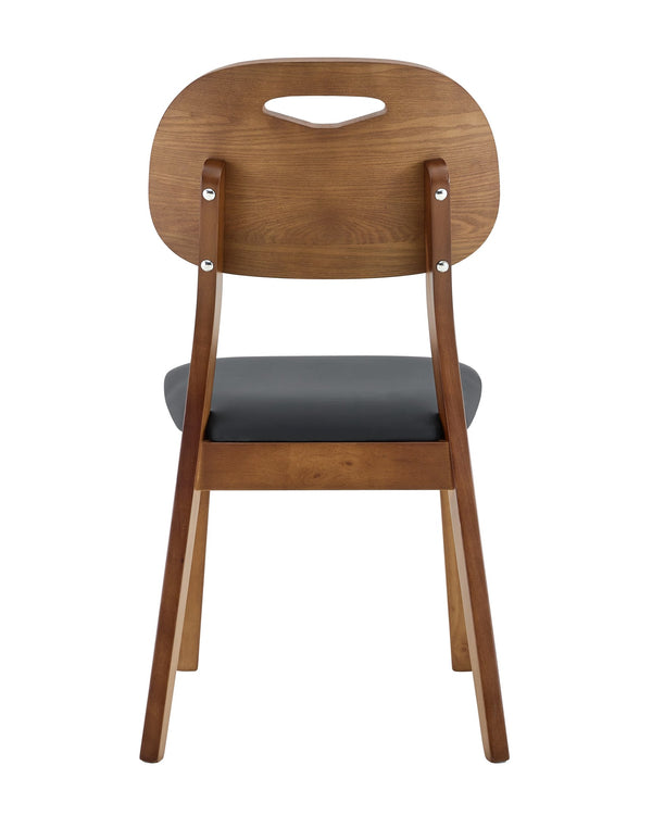 English Elm 2 Solid Walnut Toned Wood Dining Chairs Gray Fabric Seat Hollowed Backrest Modern Walnut+Black W1151P455537