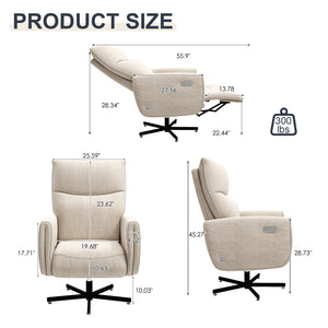 English Elm Power Swivel Velvet Recliner with Usb Charging for Living Room or Home Office Beige White W3568P431978