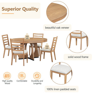 English Elm Trexm Extendable Round Dining Set Oak Veneer Sculptural Base Seats Four to Six Natural ST000131AAD-2026