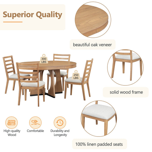 English Elm Trexm Extendable Round Dining Set Oak Veneer Sculptural Base Seats Four to Six Natural ST000131AAD-2026