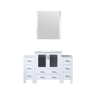 English Elm White Single Bath Vanity 54 in with Side Cabinets, Soft-Close Drawers, Scratch-Resistant Ceramic Top, 28in Mirror Included B2731S00963