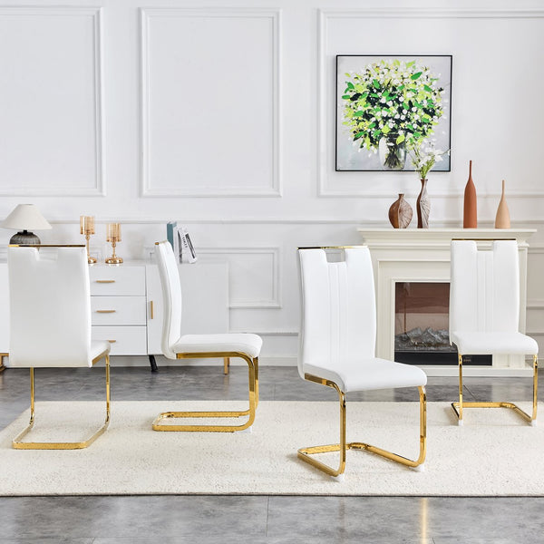 English Elm Modern Cantilever Gold Frame Pu Leather Dining Chairs Glam Set of Four W3875P372970
