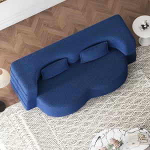 English Elm Modern Full Size Folding Sofa Bed with Teddy Fabric, Foam-Filled 15" Sleeper, 2 Pillows, No Assembly Required Blue W1885P272263