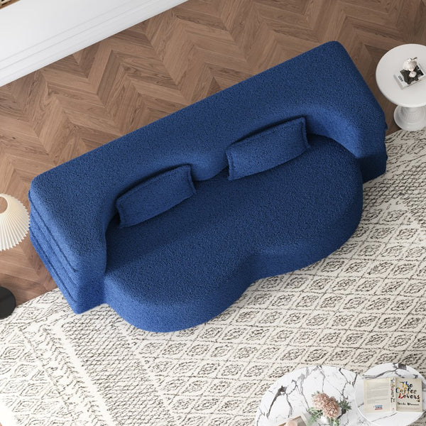 English Elm Modern Full Size Folding Sofa Bed with Teddy Fabric, Foam-Filled 15" Sleeper, 2 Pillows, No Assembly Required Blue W1885P272263