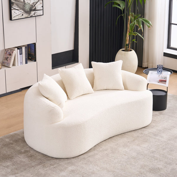 English Elm LY-025S Curved Loveseat Compact 65" Space-Saving Chenille Upholstery, 30D Foam+Spring Comfort White W2231P261287