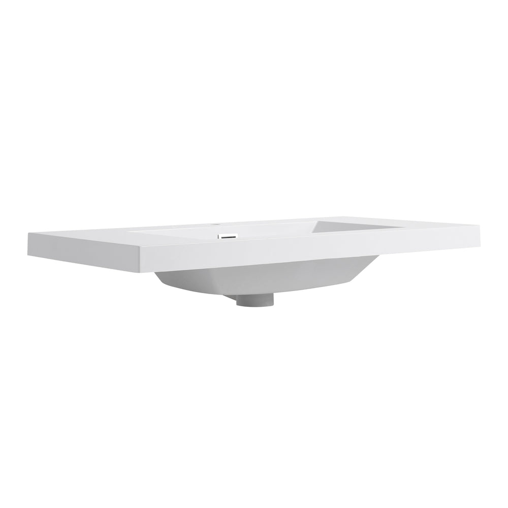 English Elm 36" Gloss White Resin Sink – Durable Modern 39.4x22.8x8.7 Vanity Top, Scratch-Resistant Elegant Basin W999P194853