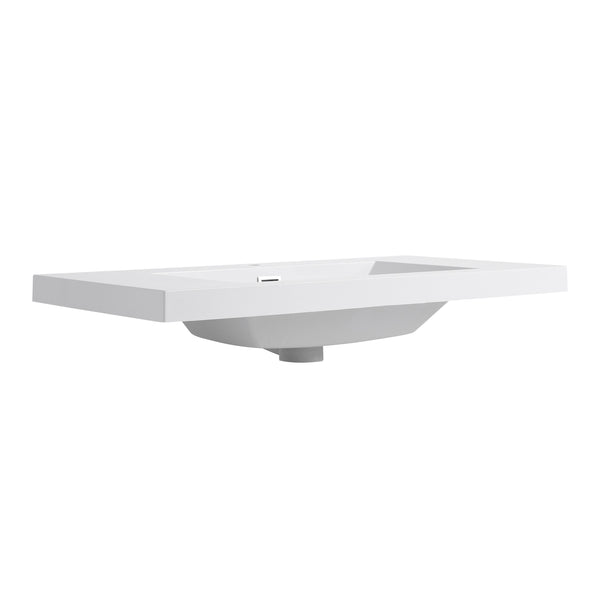 English Elm 36" Gloss White Resin Sink – Durable Modern 39.4x22.8x8.7 Vanity Top, Scratch-Resistant Elegant Basin W999P194853