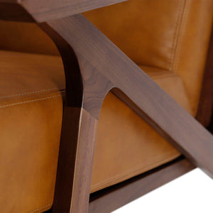 English Elm Midcentury Tan Leather Accent Chair with Solid Wood Frame, High-Density Foam Cushions, 43L x 30W x43H B353P366769