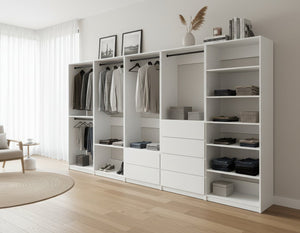 English Elm Prosper White Freestanding Walk-In Wood Closet System with Oak Finish, Durable Melamine Build, Modular Storage Solutions B040S00135