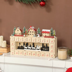 English Elm Christmas Village Advent Calendar 24 Drawer Wood Effect Display with Warm Led Glow T3971P381251