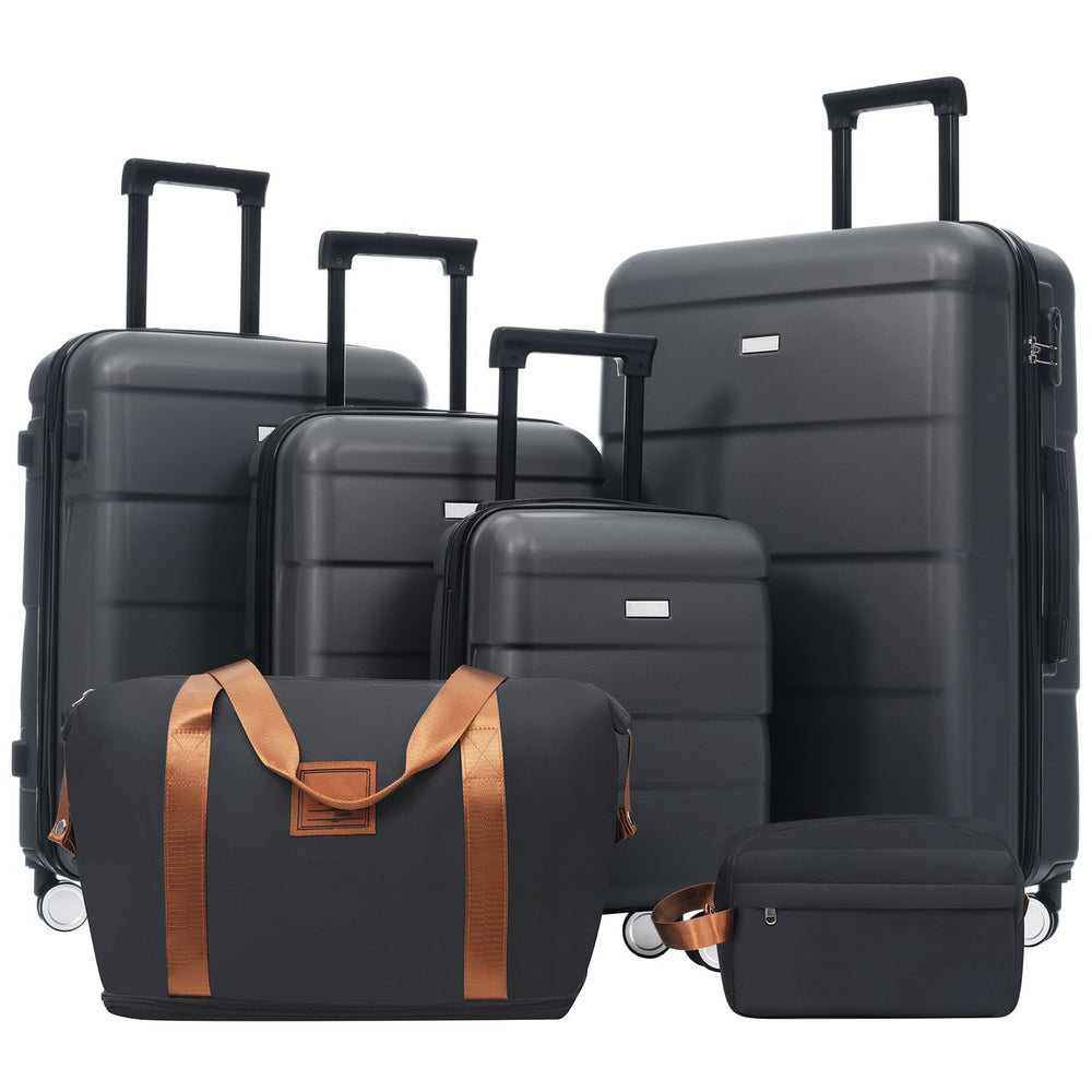 English Elm 6 Piece Hardshell Abs Travel Set with Spinner Wheels Combination Lock and Toiletry Bag Charcoal N732P391314E