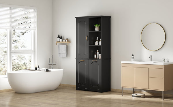 English Elm [video] Freestanding 68 Inch Tall Storage Cabinet with Tilt Out Hampers and Soft Close Door Black N759S427900B
