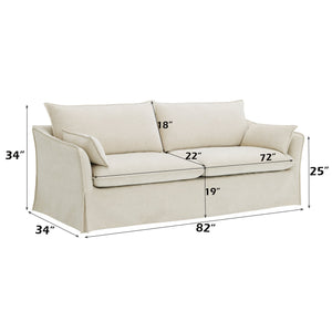 English Elm Shane Cozy Beige Linen Sofa with 2 Accent Pillows, Pocket Coil Seats, Wooden Frame, 72" Wide B2726P296888