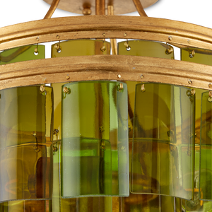 Vintner Green Semi-Flush Mount Light Fixture - Handmade Recycled Glass & Gold Leaf Finish Elegance